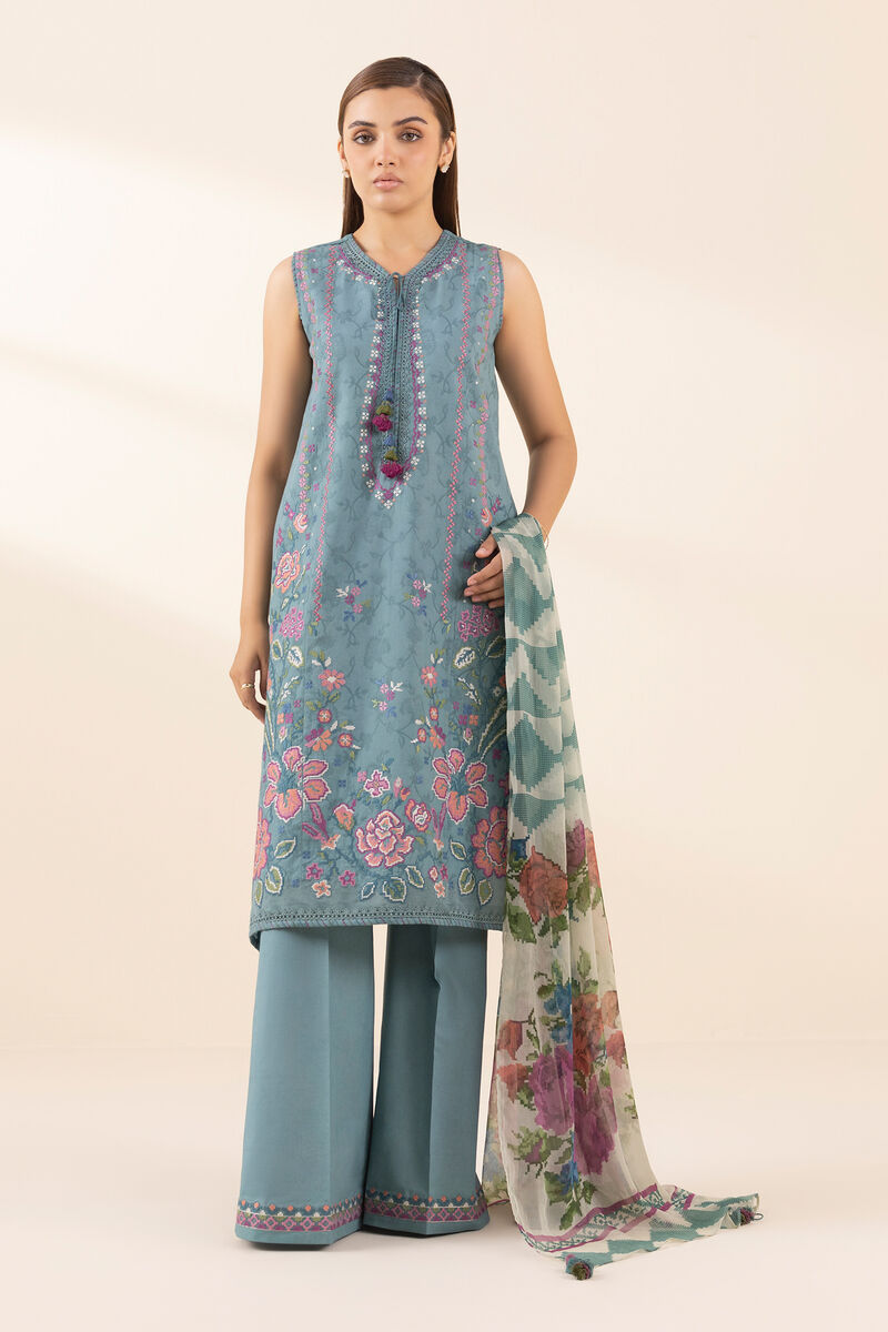 3 Piece - Embroidered Cotton Jacquard Suit