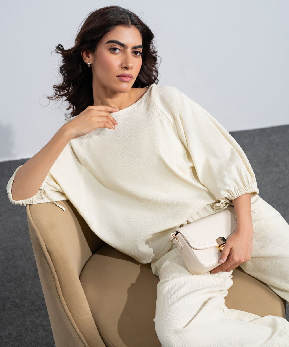 Women's Western Beige Seersucker Kimono Top