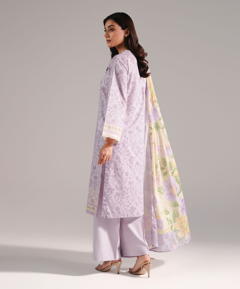 Women's RTW Lawn Printed Lilac 3 Piece Suit