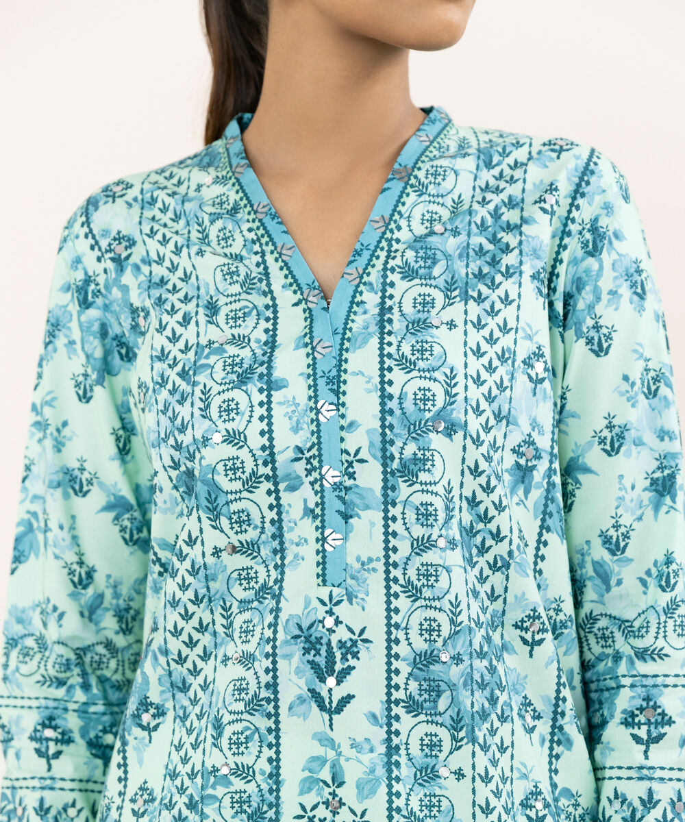 Women's Unstitched Cotton Viscose Embroidered Blue 3 Piece Suit