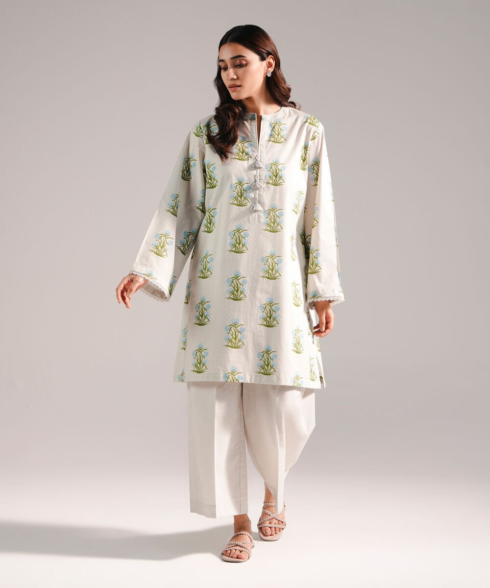 Women's RTW Lawn Printed Grey Straight Shirt