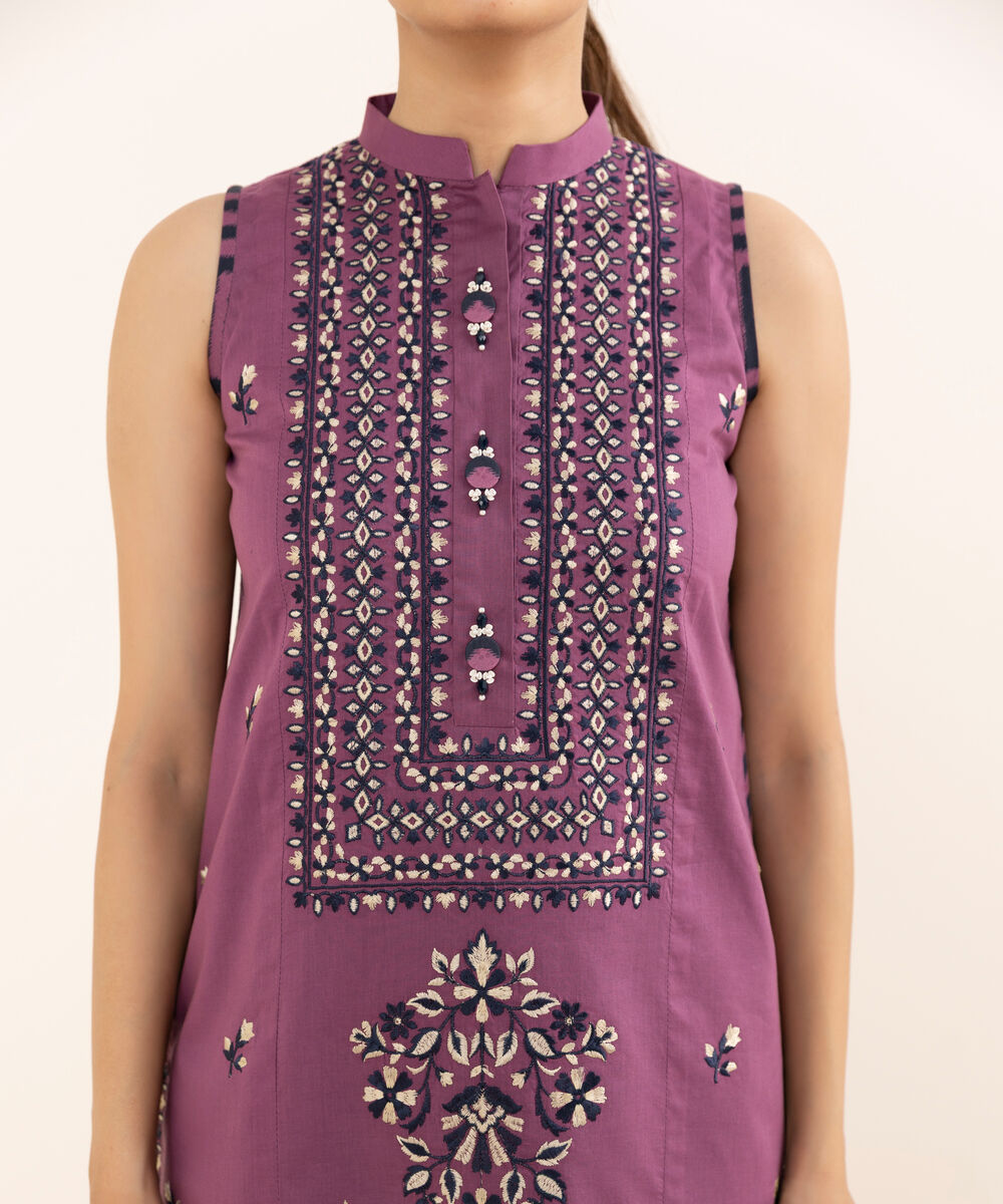 Women's Unstitched Dobby Embroidered Purple 3 Piece Suit