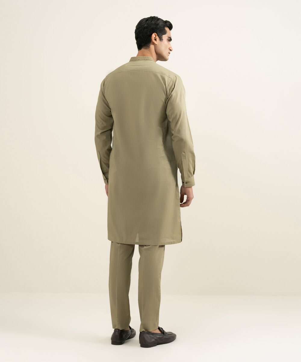 Men's light olive Slub Cotton Kurta Trouser