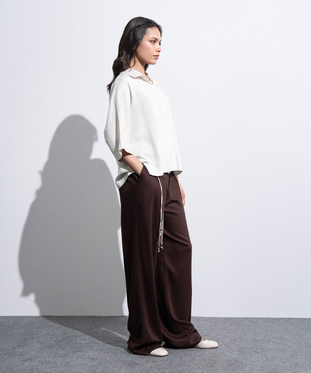 Women's Western Off-white Loose-Fit Linen Top