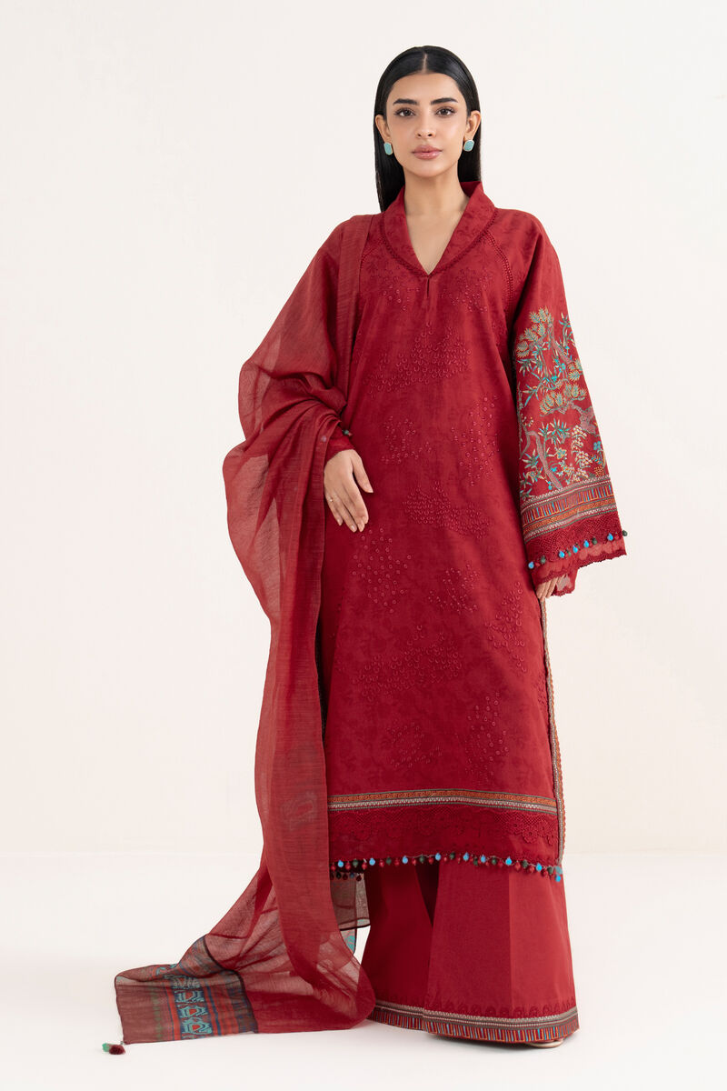 3 Piece -  Embroidered Cotton Jacquard Suit
