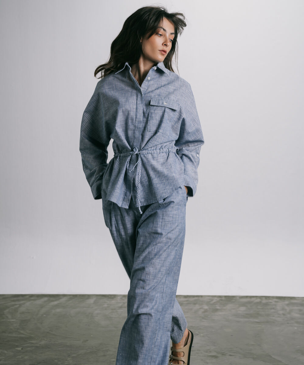 Women's Western Wear Blue Striped Button Through Shirt