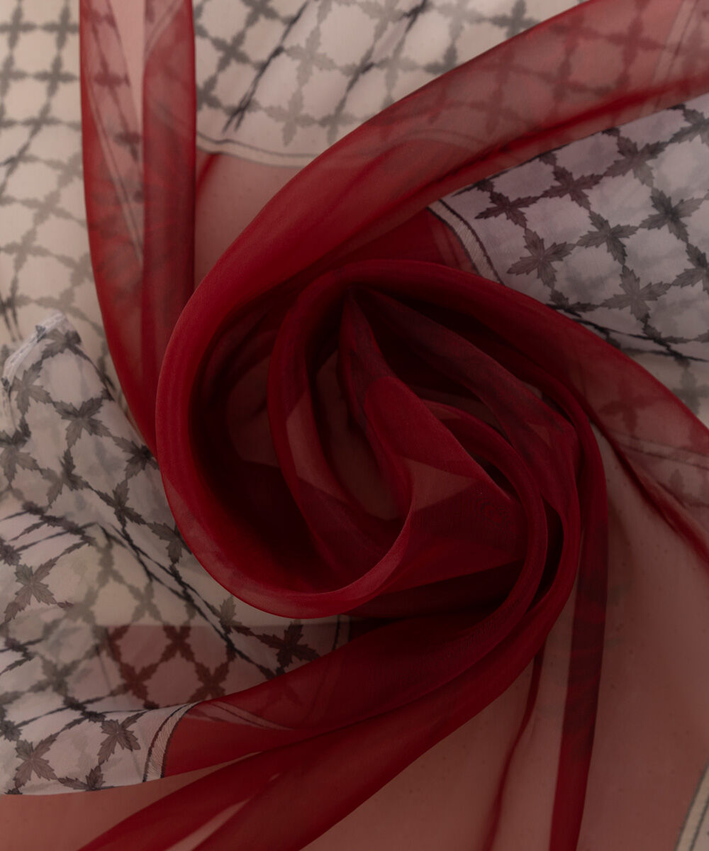 Woman - Red Printed Organza Dupatta