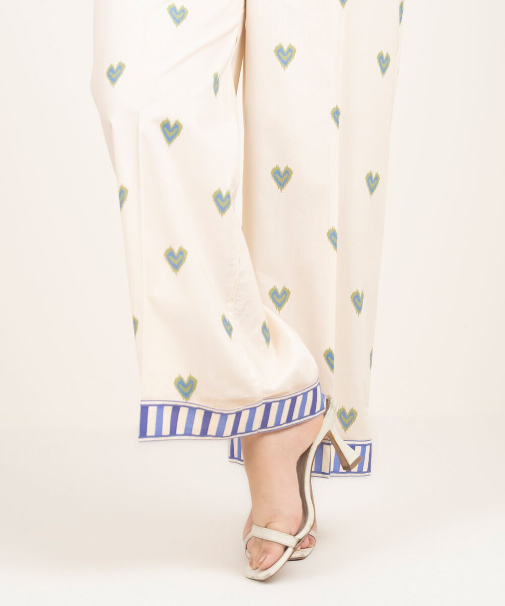 Women's RTW Cambric Printed Off White Culottes