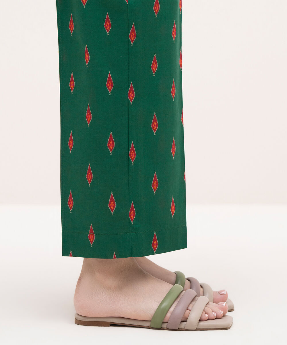 Women's RTW Cambric Green Printed Straight Pants