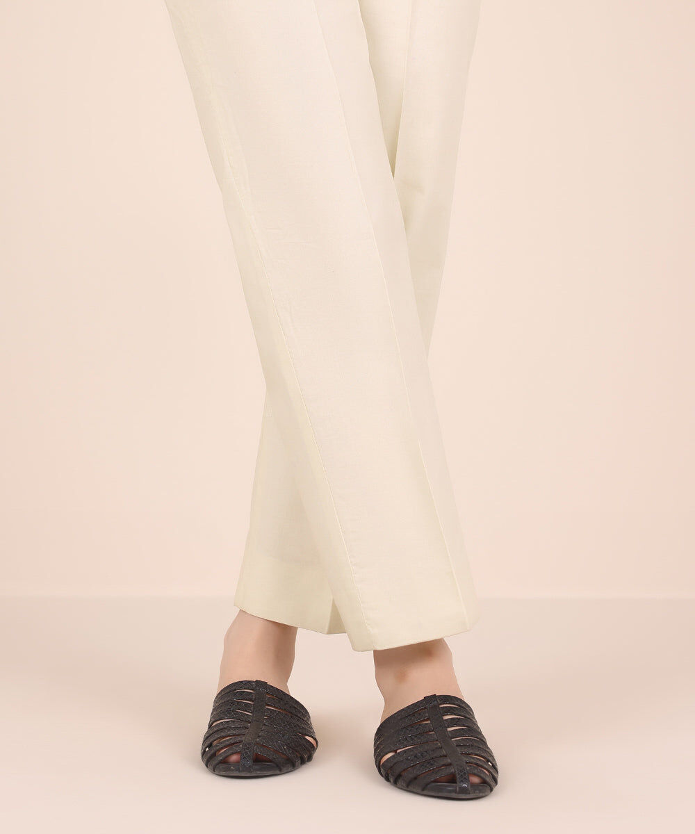 Woman - Off White Dyed Cotton Trousers