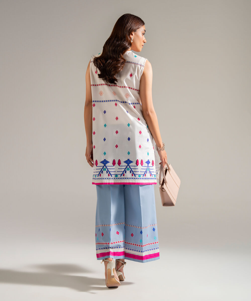 Women's RTW Lawn Embroidered White Straight Shirt