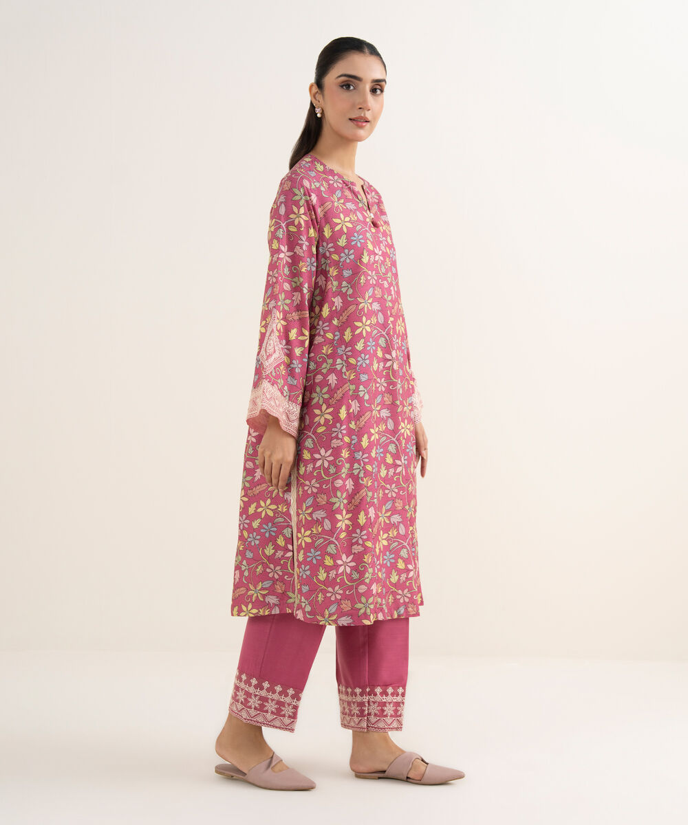 Women's RTW Cotton Embroidered Pink A-Line Shirt