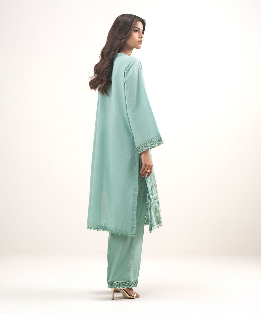 Women's RTW Zari Lawn Embroidered Green  2 Piece Suit