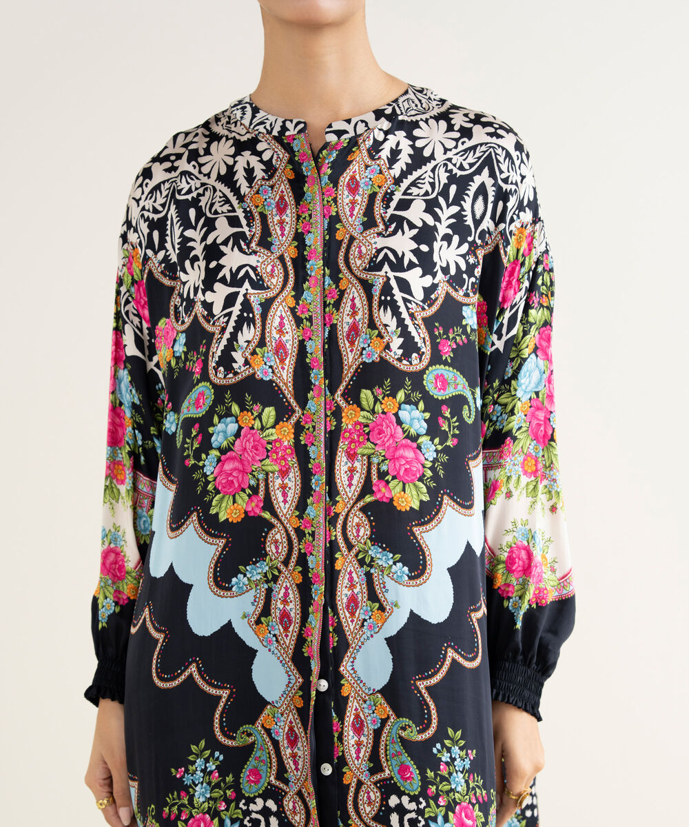 Women's RTW Bemberg Chamoz Printed Black 2 Piece Suit