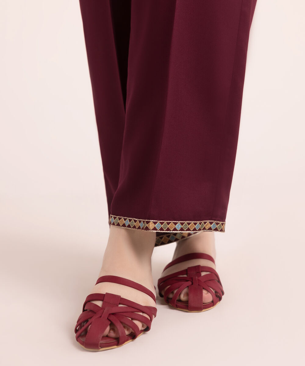Women's RTW Bedford Embroidered Maroon Straight Pants