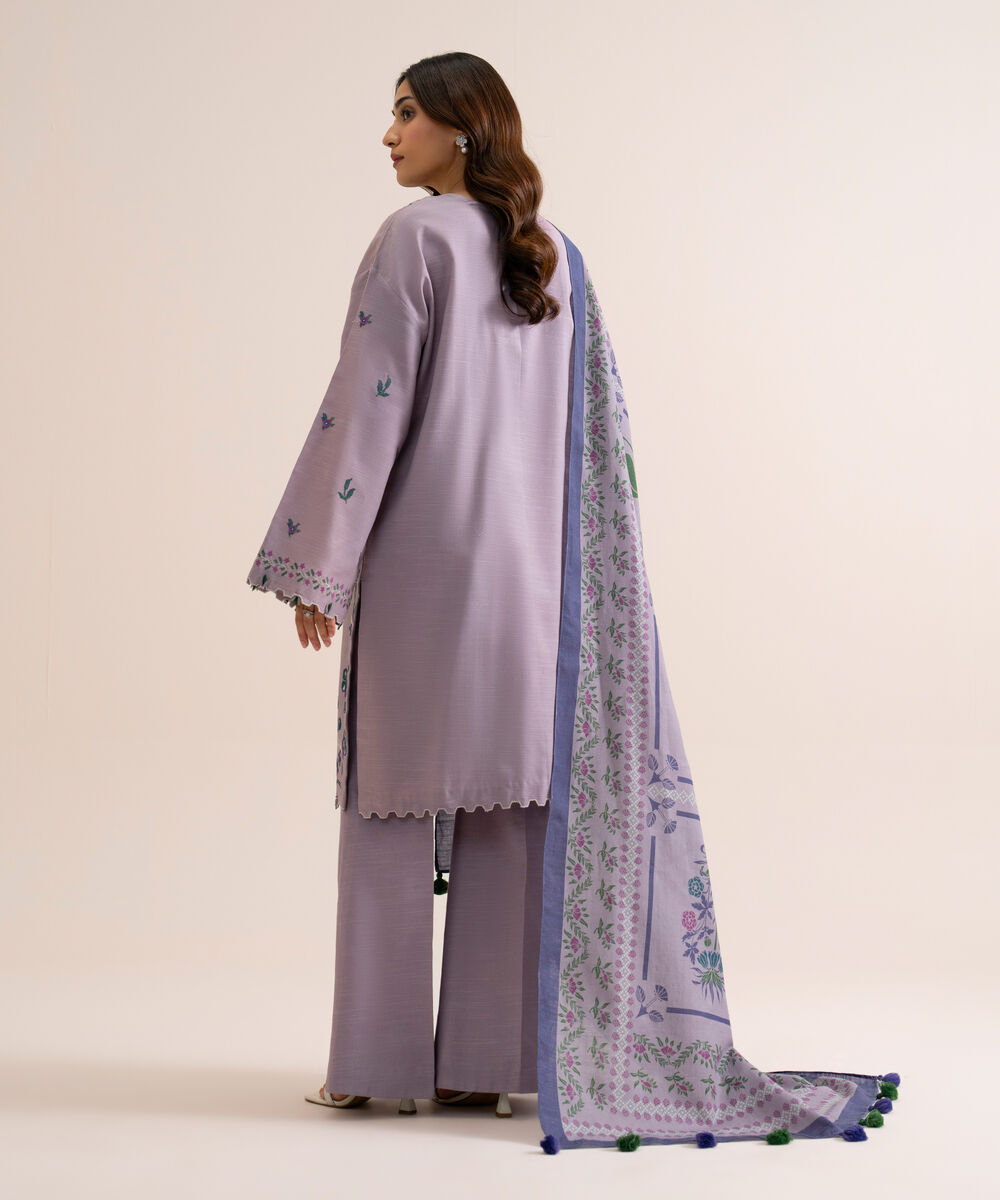 Women's Unstitched Light Khaddar Embroidered Lilac 3 Piece Suit