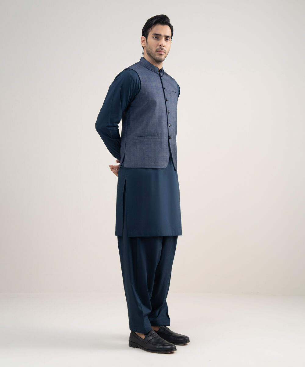 Men's Stitched Premium Suiting Blue Waistcoat