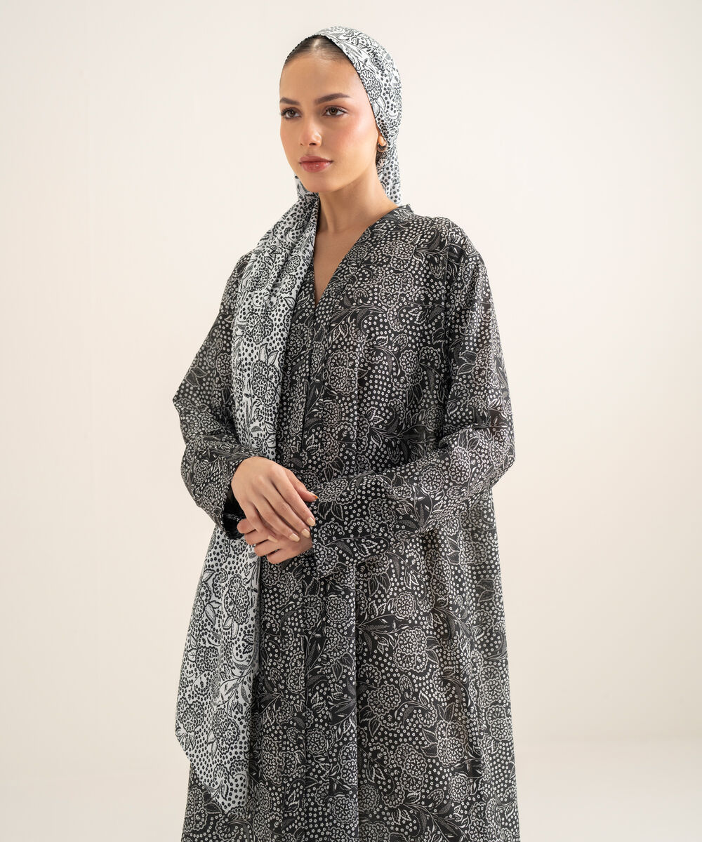 Women's Black Printed Abbaya Set