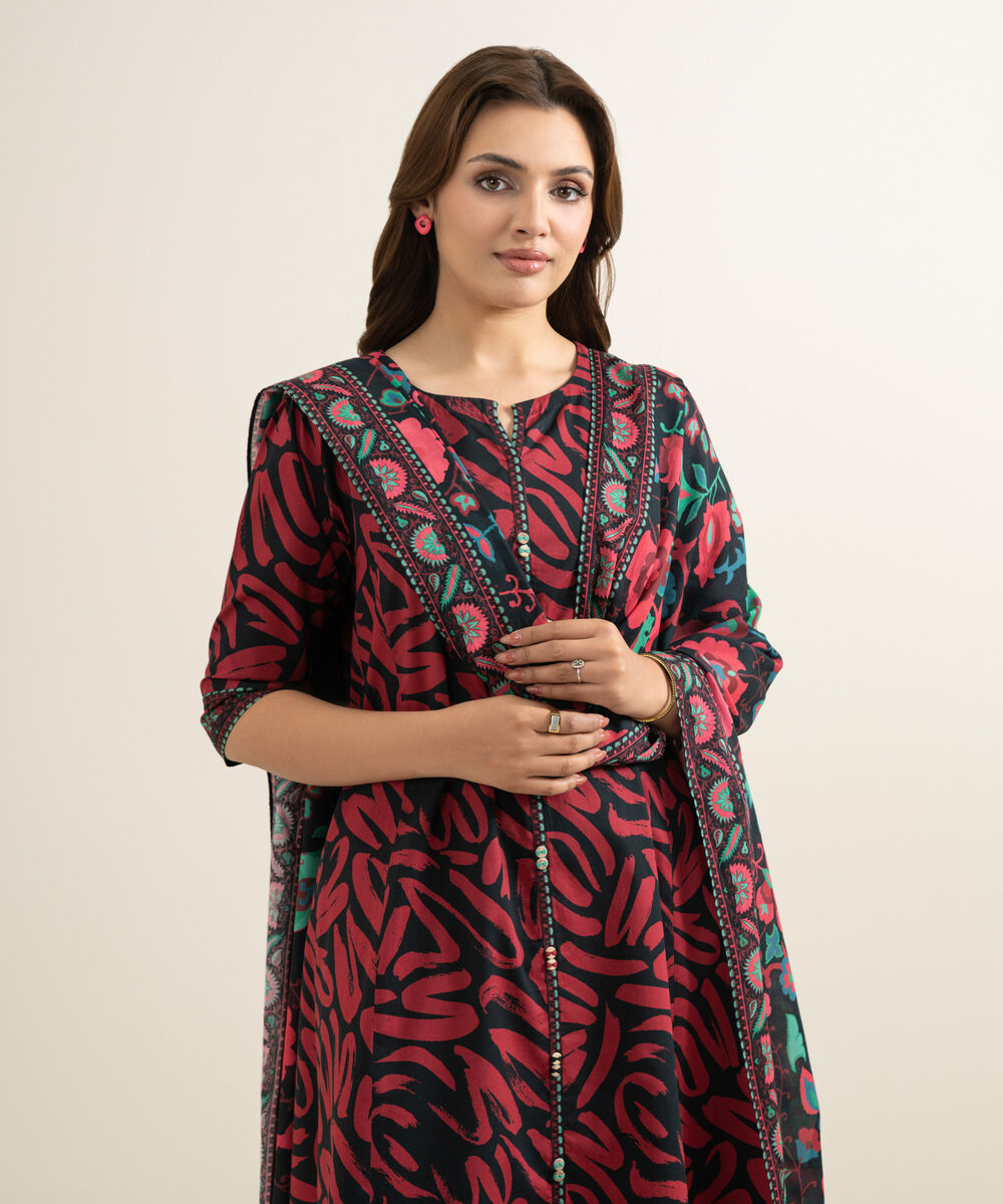 Women's Unstitched Lawn Printed Black 3 Piece Suit