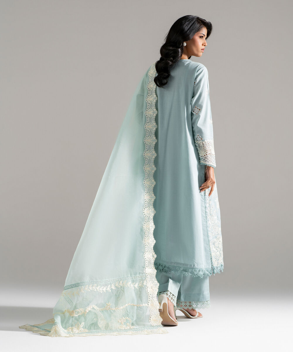 Women's RTW Crosshatch Embroidered Blue 3 Piece Suit