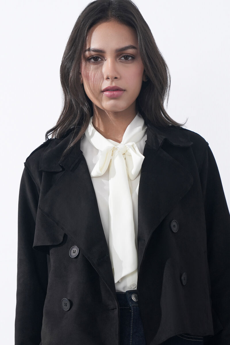 Faux Suede Trench Coat