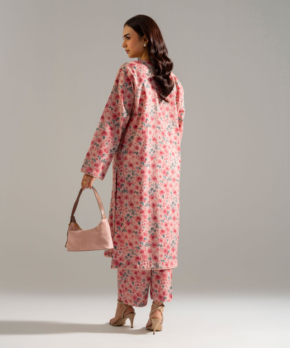 Women's RTW Seersucker Embroidered Pink 2 Piece Suit