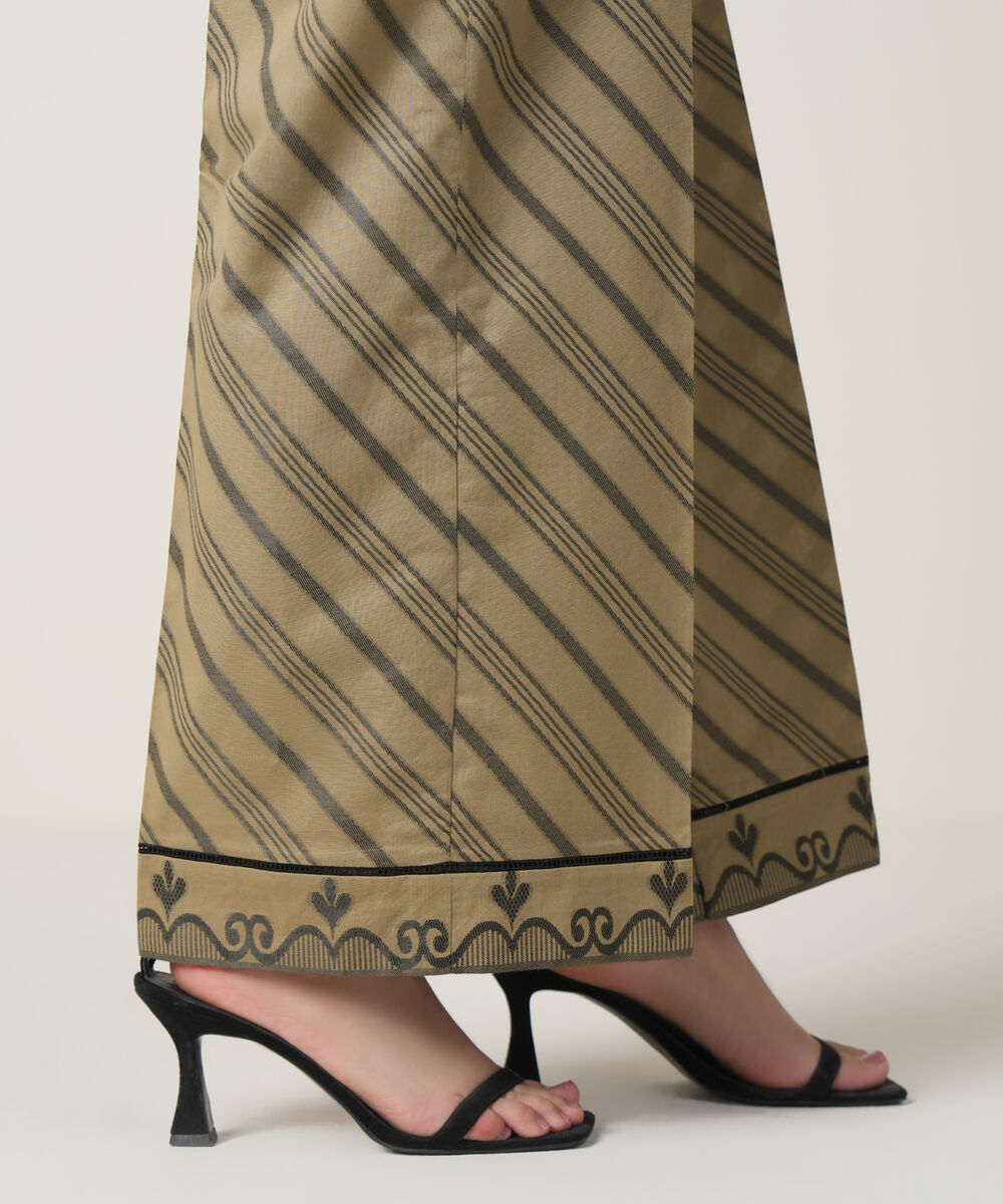 Women's RTW Extra Weft Jacquard Beige Solid Trousers