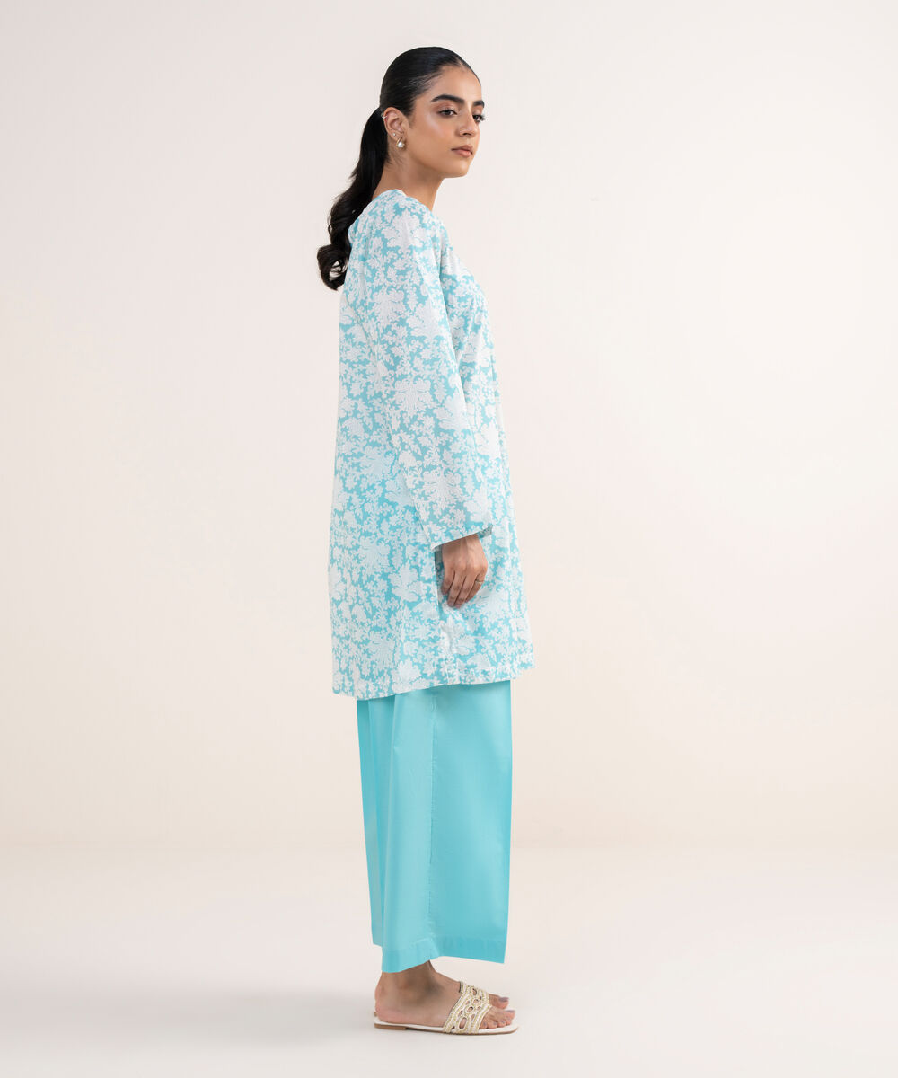 Women's RTW Lawn Blue Embroidered A-Line Shirt