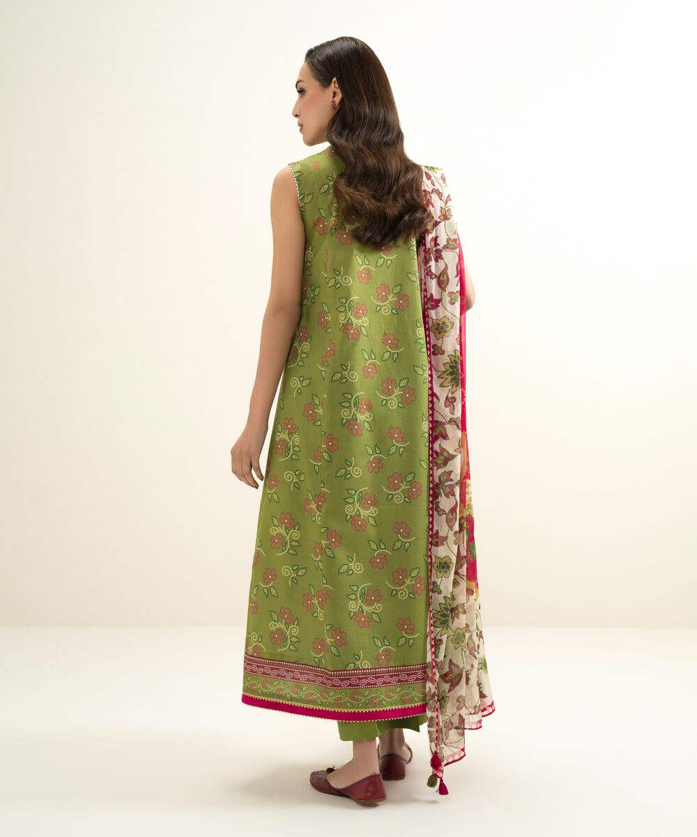 Women's Unstitched Lawn Embroidered Green 3 Piece Suit