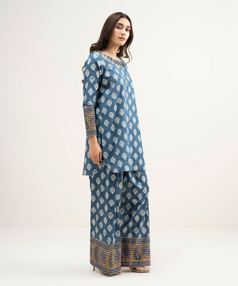 Women's Unstitched Lawn Printed Blue 2 Piece Suit