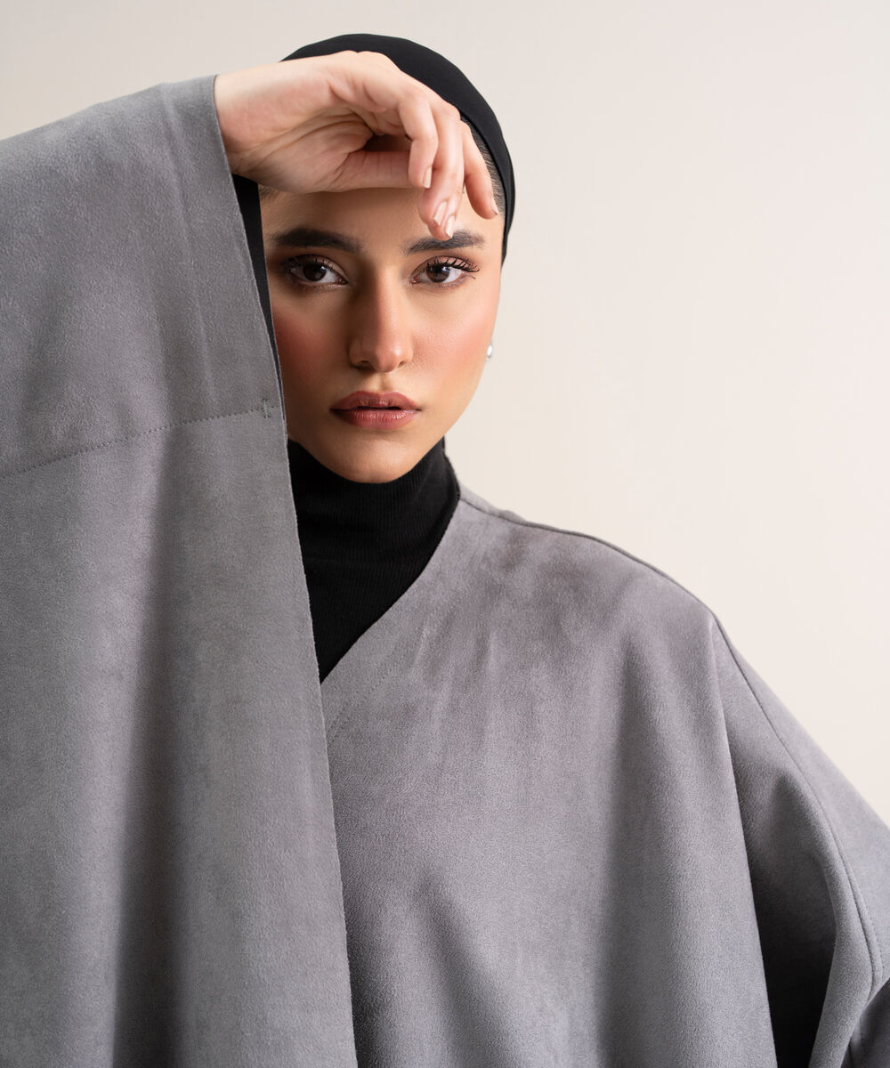 Women's Polyester Grey Kaftan Abaya Set