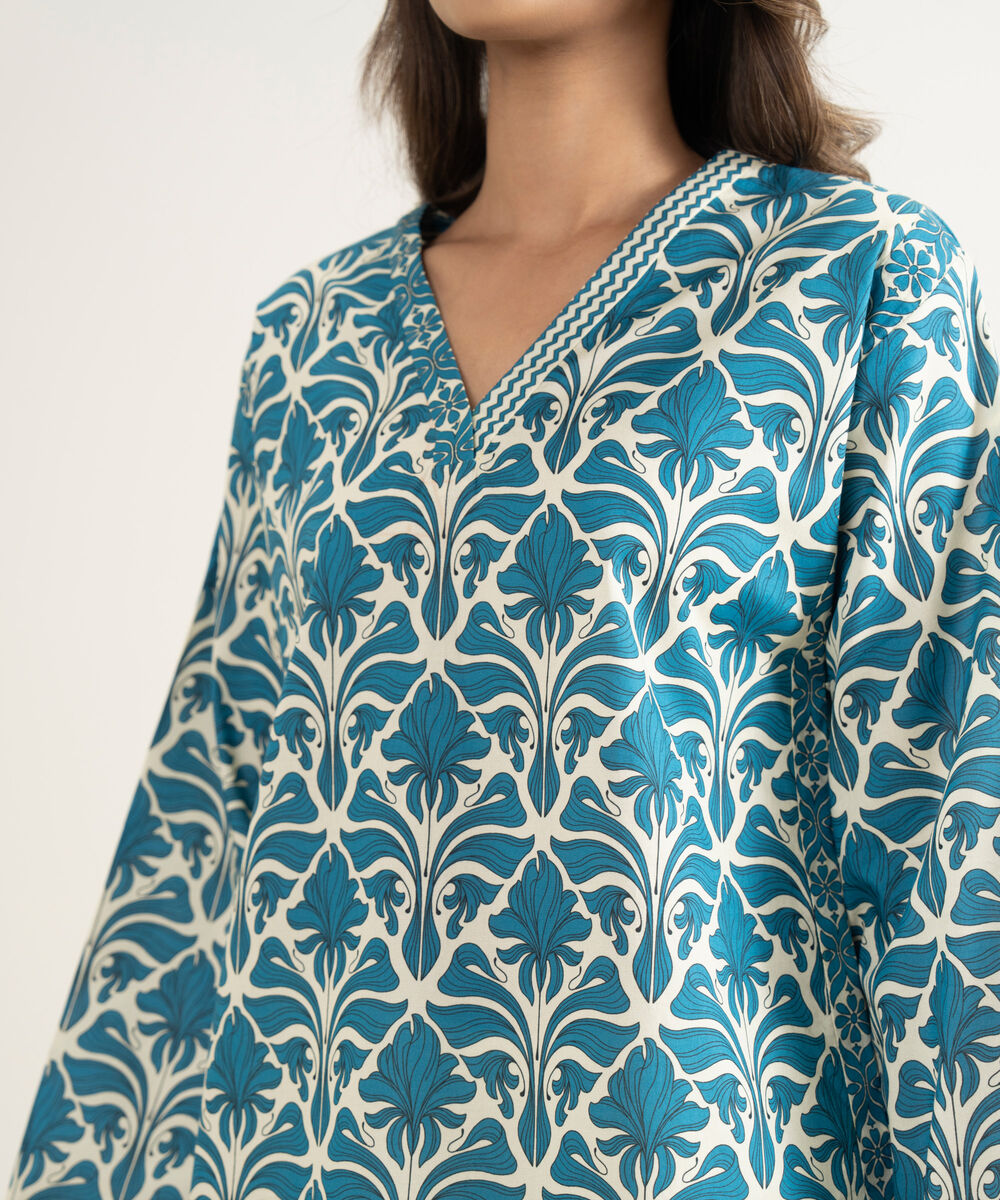 Women's Unstitched Lawn Printed Blue Shirt