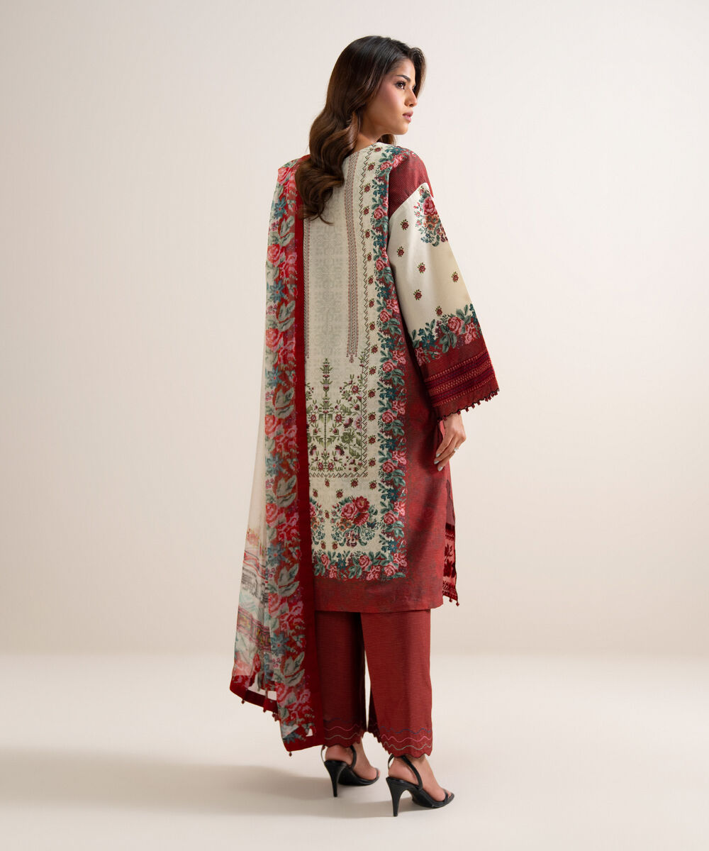 Women's Unstitched Zari Cotton Embroidered Multi 3 Piece Suit