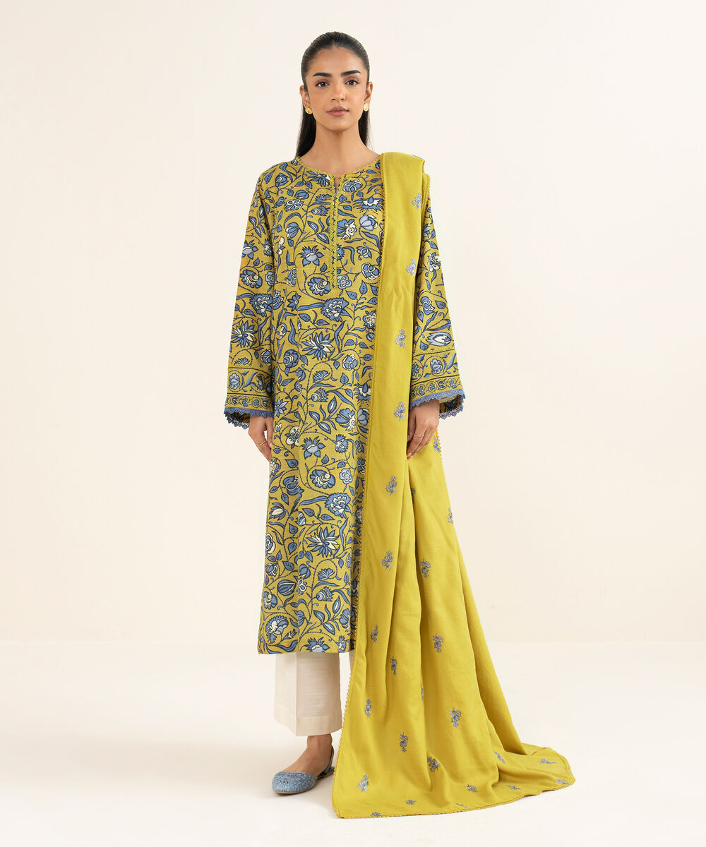 Dobby Embroidered Yellow Dupatta