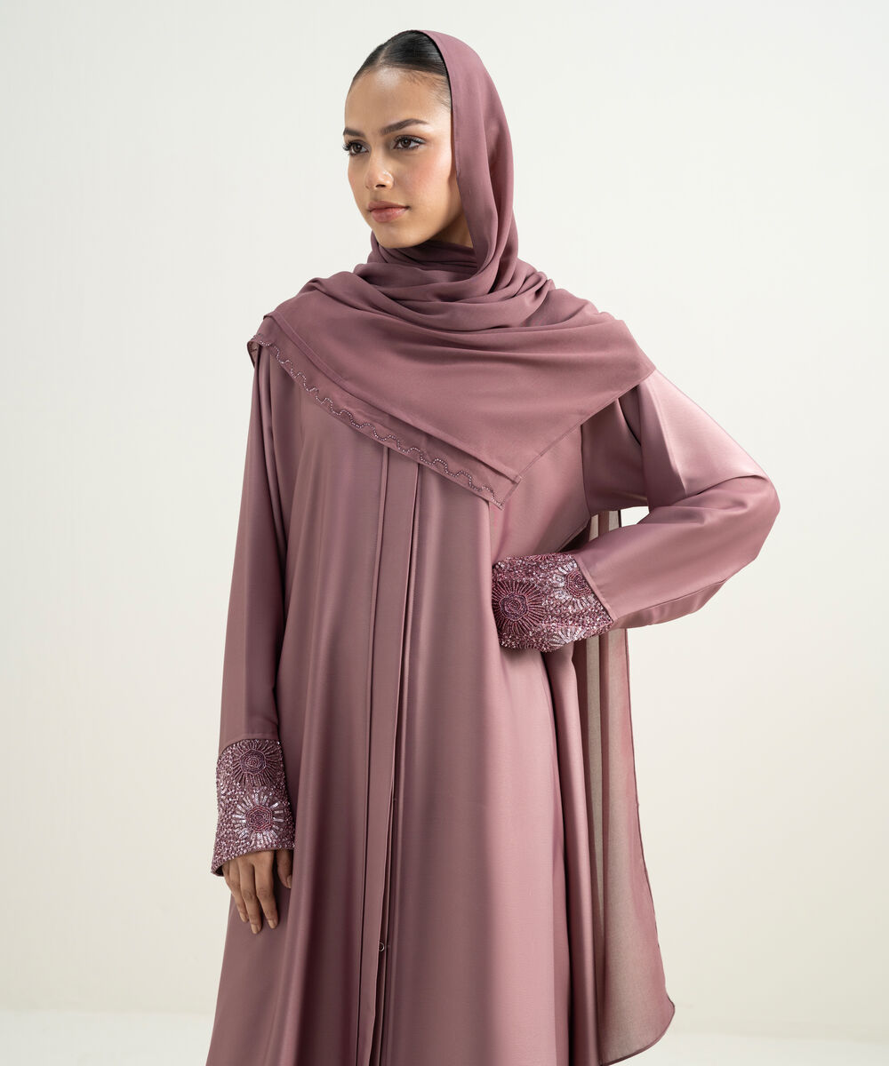 Women's Pink Embellished Abaya Set