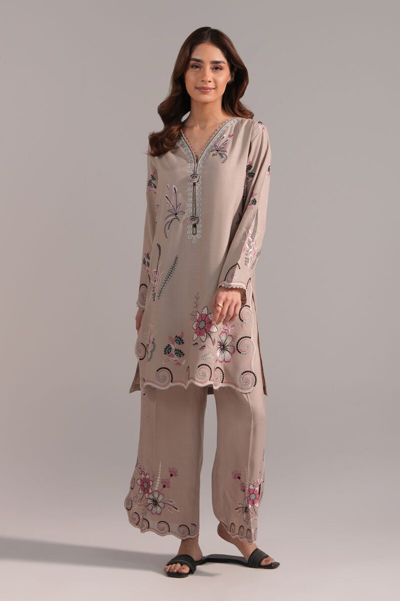 2 Piece - Embroidered Raw Silk Suit