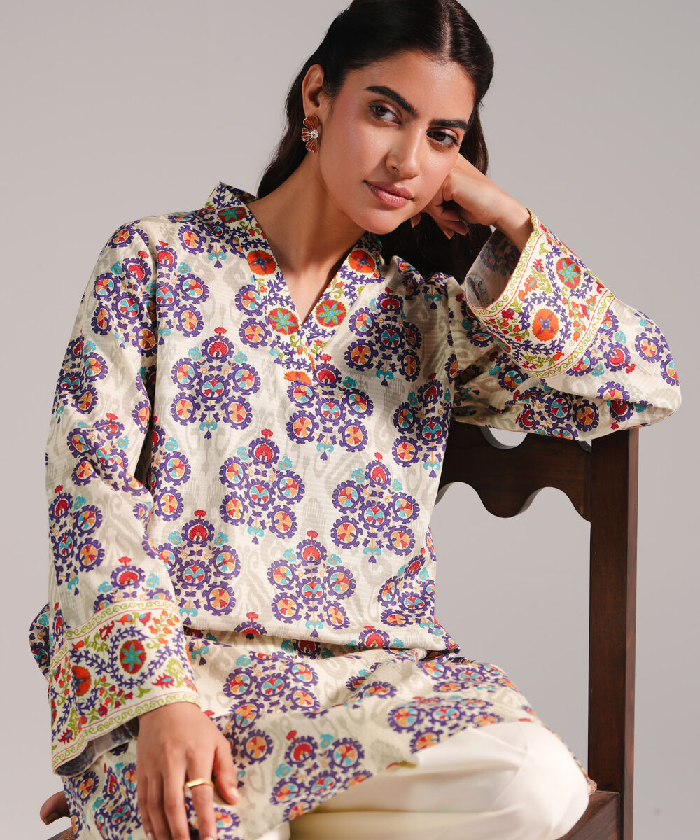 Women's RTW Dobby Printed Grey Straight Shirt