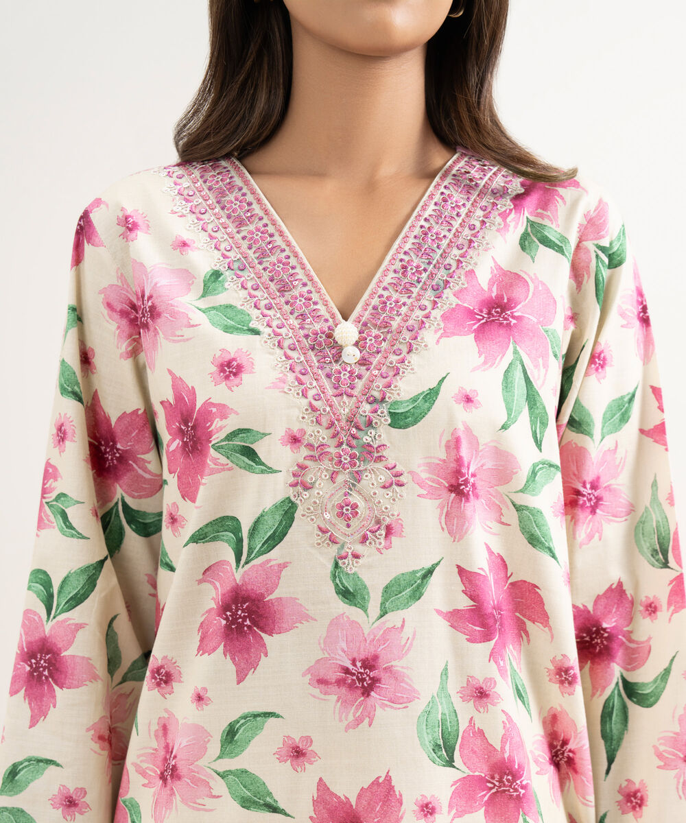 Women's RTW Cambric Embroidered Pale Yellow Straight Shirt