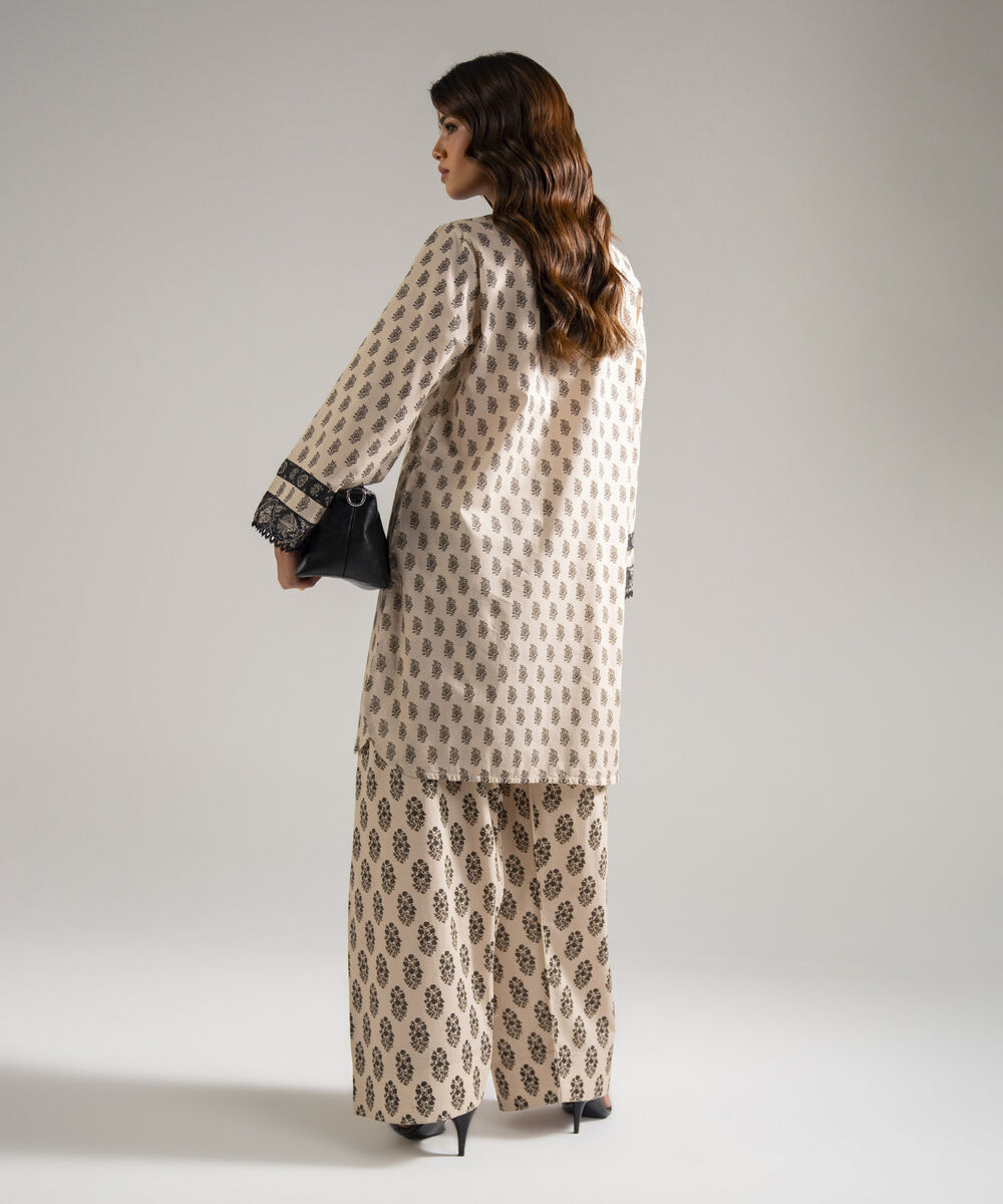 Women's RTW Lawn Printed Beige Straight Shirt