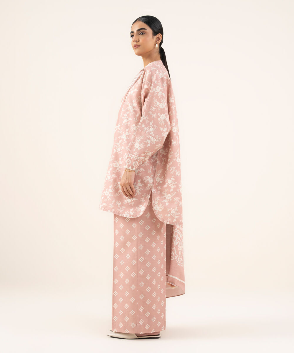 Women's Unstitched Light Khaddar Printed Pink 3 Piece Suit