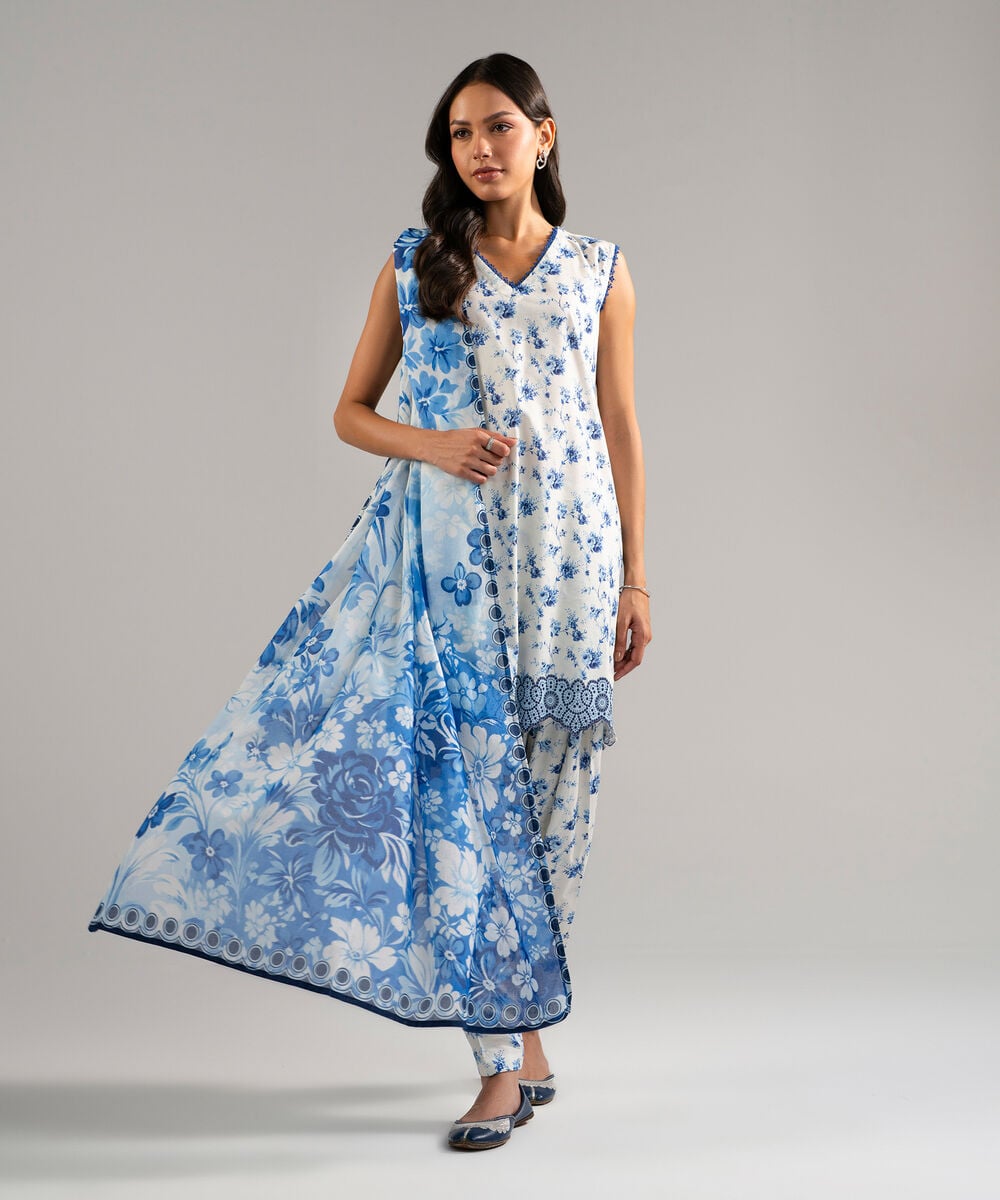Fine Voile Printed Blue Dupatta