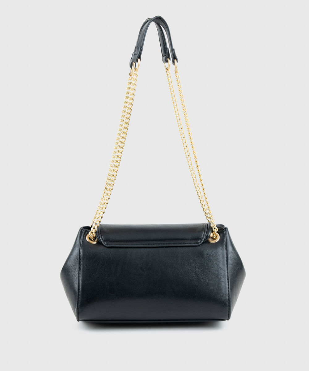 Women's Black Cross Body Bag With Metal Chain
