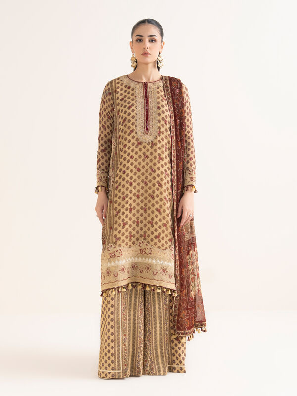 3 Piece - Embroidered Chiffon Suit