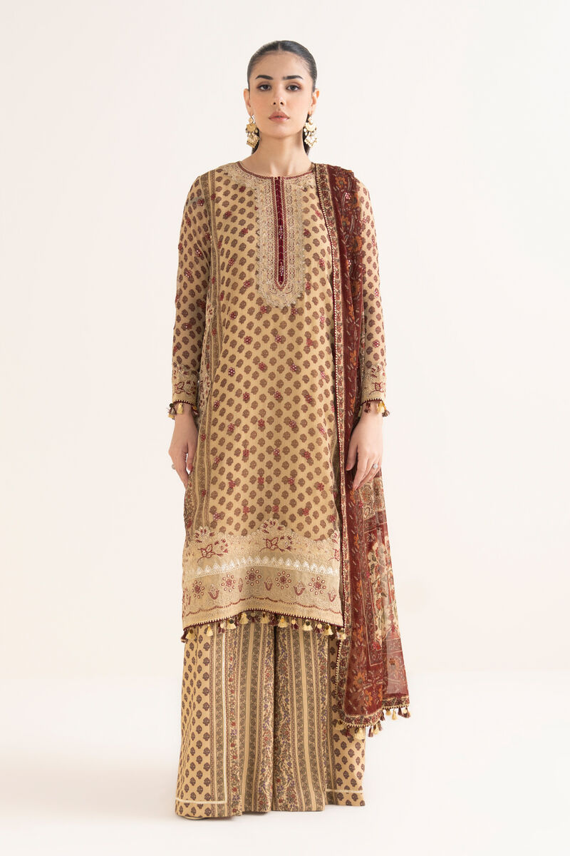 3 Piece - Embroidered Chiffon Suit
