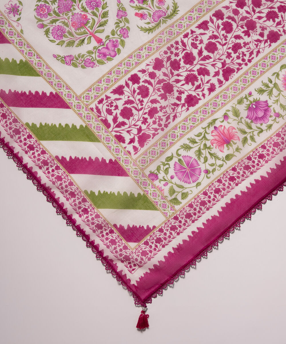 Lawn Printed White Dupatta