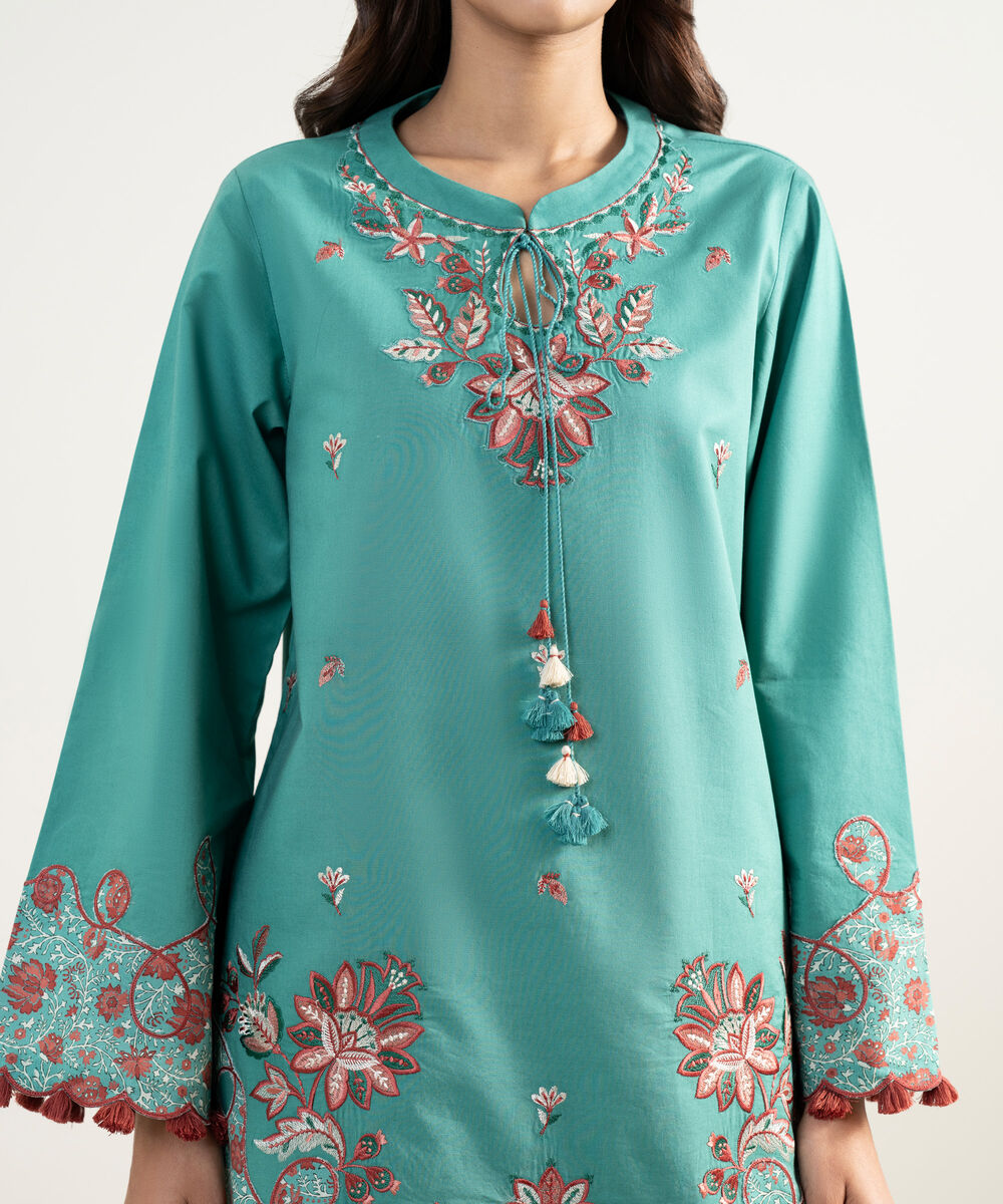 Women's Unstitched Textured Lawn Embroidered Green 3 Piece Suit