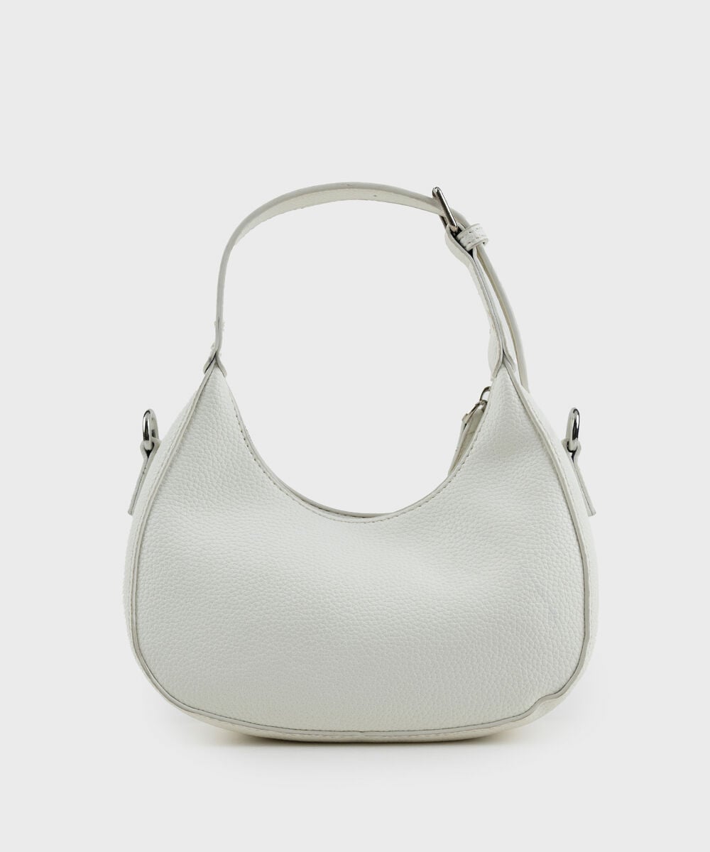 Women's White Short Handle Bag With Zip Clouser