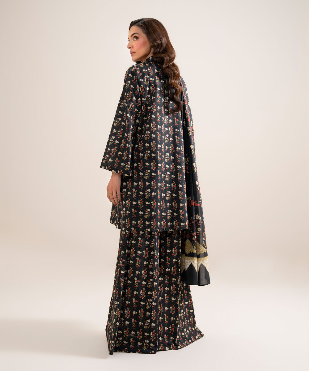 Women's Unstitched Lawn Printed Black 3 Piece Suit