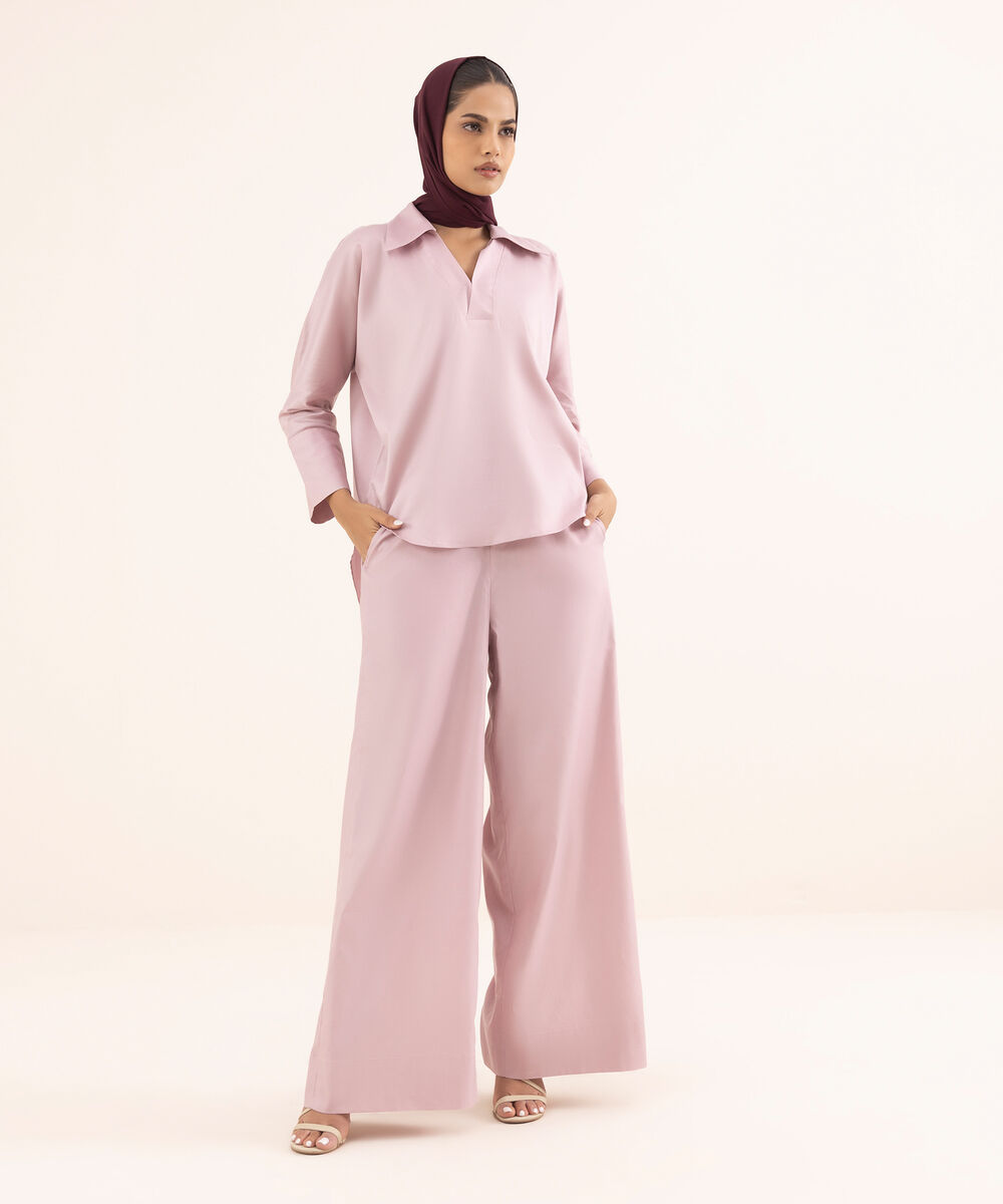 Women's Pink Viscose Modest Trousers