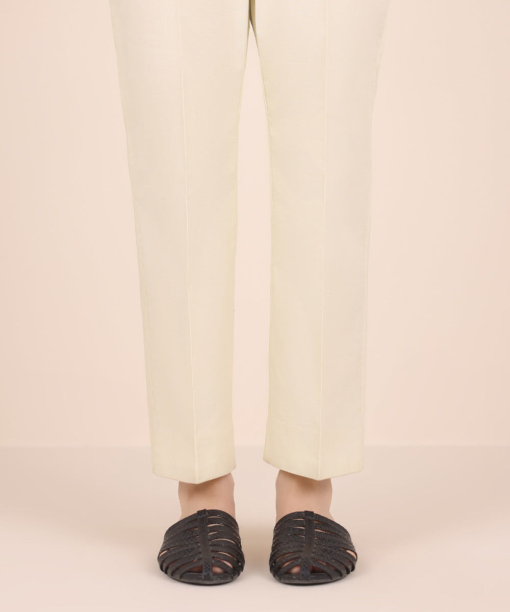 Woman - Off White Dyed Cotton Trousers